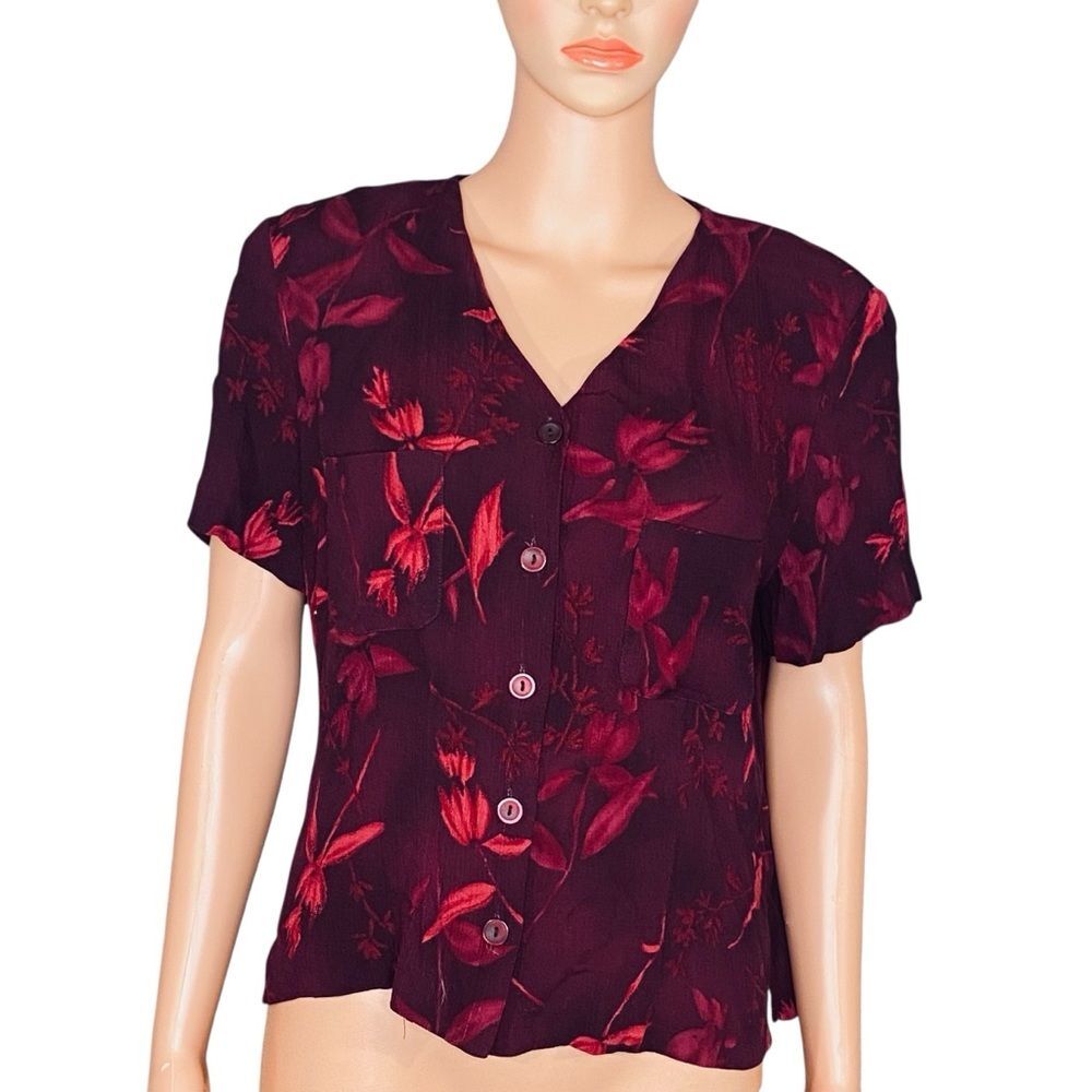 Norton McNaughton Burgundy Blouse SZ MD Professional Career Button Down